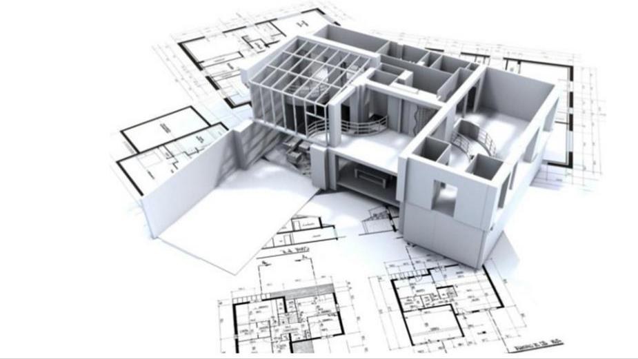 3D architectural model over floor plans